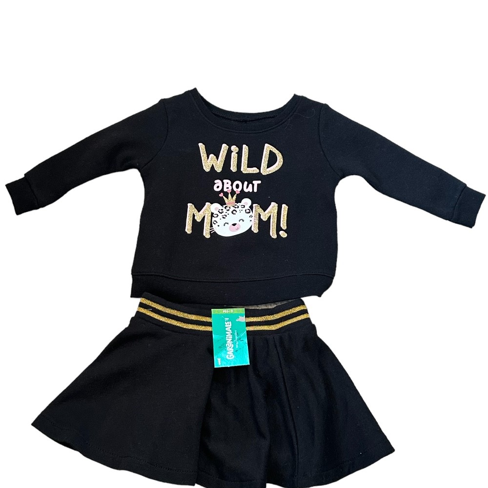 Garanimals 2 piece Black Graphic Fleece top with Skirt | Size 6-9M