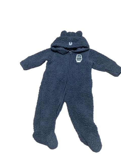 PL-Baby One Piece Hooded Blue Fleece Cozy Onesie | Size 9M