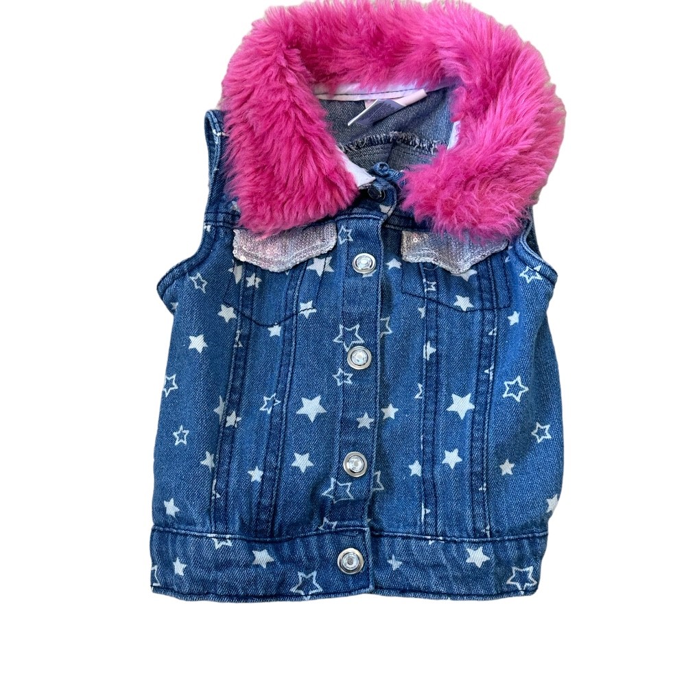 Little Lass Sleeveless Pink Faux Fur Collar Jean Jacket | Size 4T