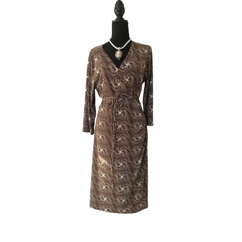 Nine West Brown & Tan Stretch Wrap Dress | Size L