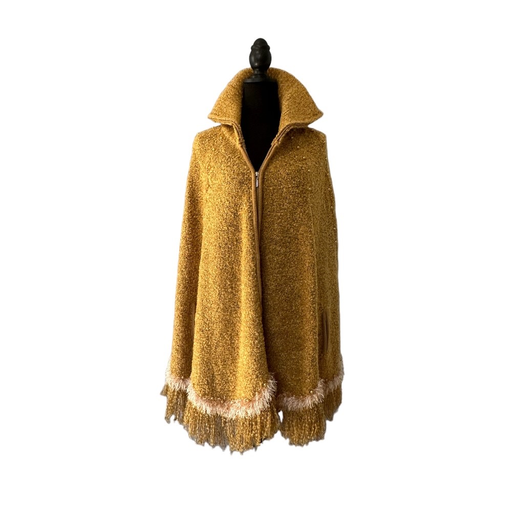 ModeLia Gold Knit Poncho Sweater with beads | Size XL