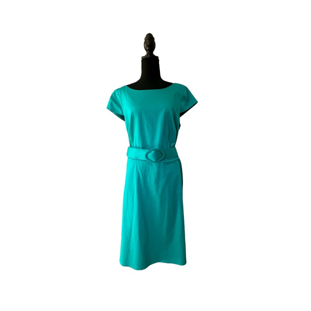 Spense Woman Torquoise Belted Midi-Dress w/ Buttons on Back/Zipper on Side | Size 16W