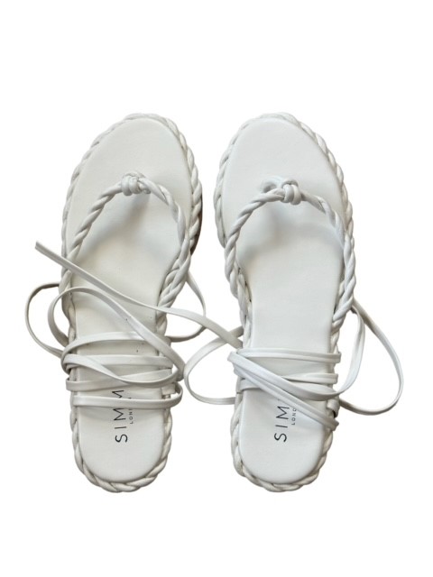 Simm White Lace Up Flat Sandals | Size 9