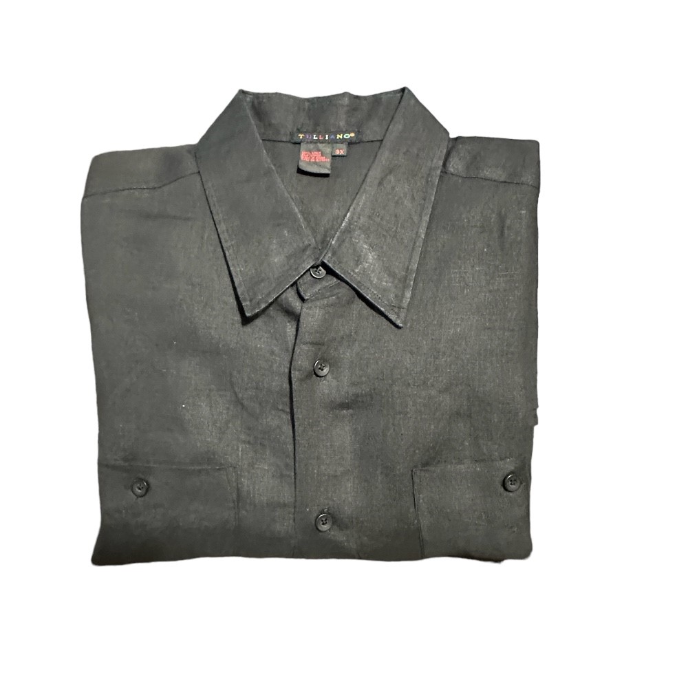 Tulliano Black Linen Long Sleeve Front Button Dress Shirt | Size 3X